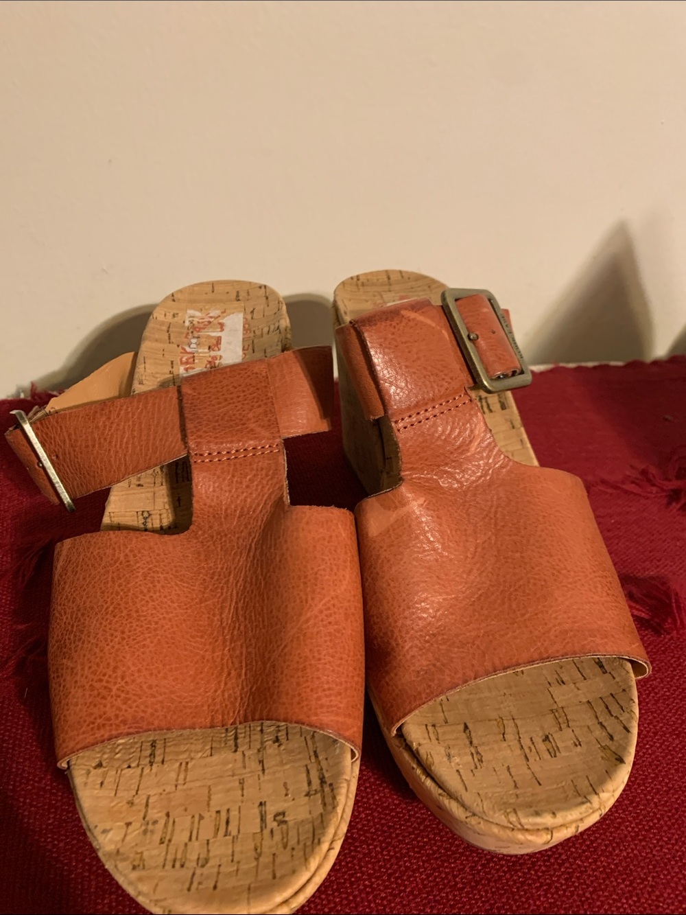 Women's Cork Slide Mules with Adjustable Buckle in Rust Orange
